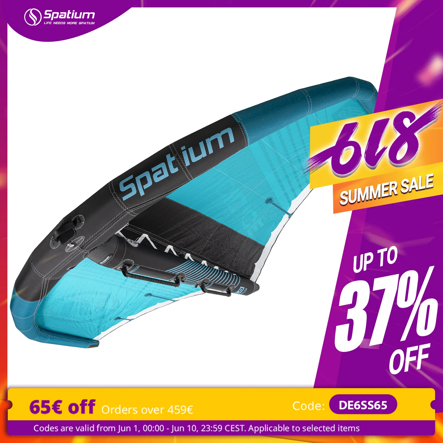 Spatium Ala Inflable para Wing Foil Surfing, Windsurfing, Wing Surfing, Wing Hydrofoil, Ala Inflable, 4m²/5m²/6m²