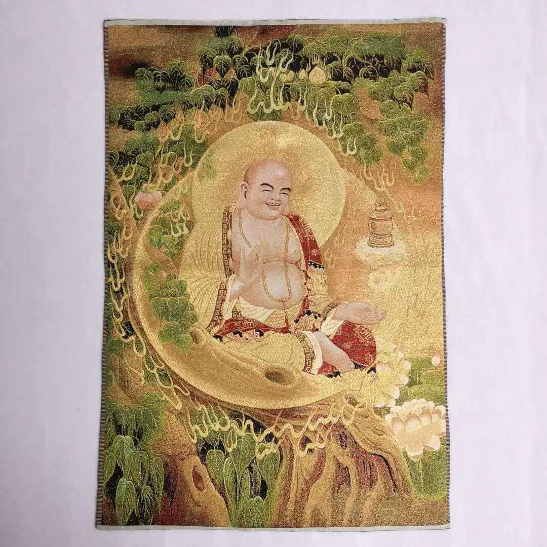 Chinese Buddhism Cloth Silk Potbelly Maitreya Buddha Tangka Thangka Mural 65984