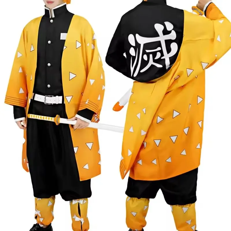 Anime Agatsuma Zenitsu Cosplay Costume perruque chaussures hommes Kimono jaune cape tenues
