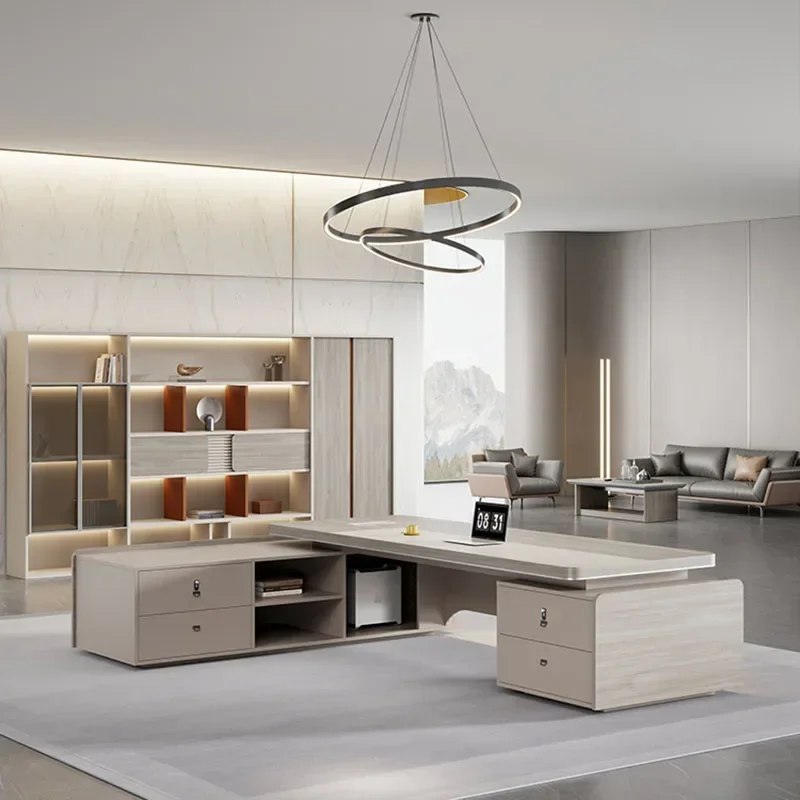 طاولة الكتابة أثاث المكاتب غرفة مكتب الزاوية التنفيذية على شكل حرف L منظم مكاتب محطة العمل متعددة الوظائف طاولات Tisch
