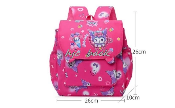 Adorável Kuromi Melody Bag para crianças, mochila casual para meninas, bonito dos desenhos animados, mochila escolar ajustável, estudante do jardim de infância