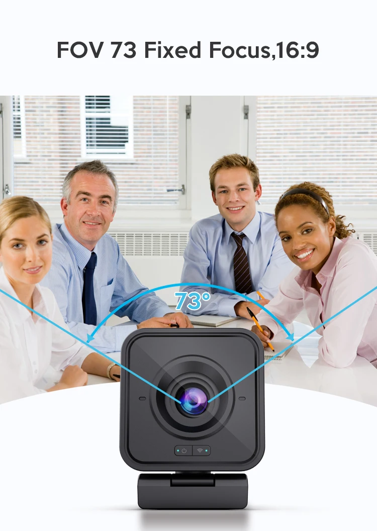 2.4G Wireless Webcam 1080P HD 20m Range Wide Angle 73° with Microphone USB Rechargeable for PC/Laptop
