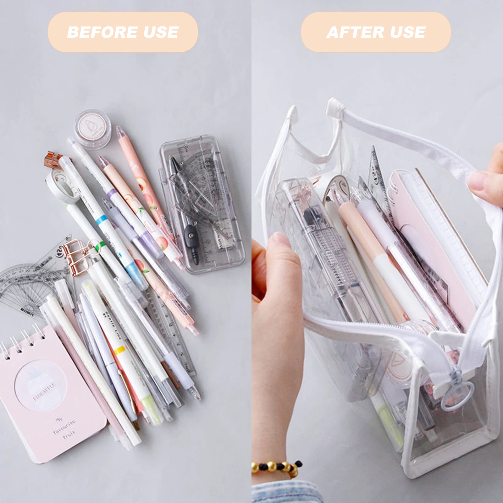 

2 Pcs Pencil Case Clear Bag Stationery Pouch for School Pouches Container Student