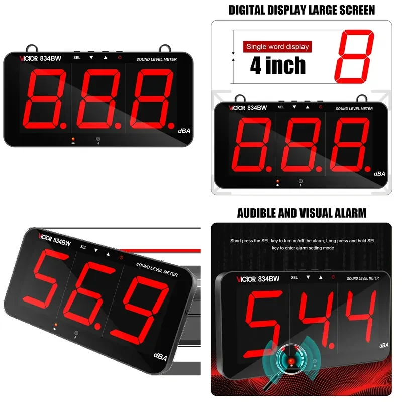 834BW Intelligent Digital Sound Level Meter 3 Bits Digital Wall Mounted Decibel Meter 30 DB - 130 DB Tester