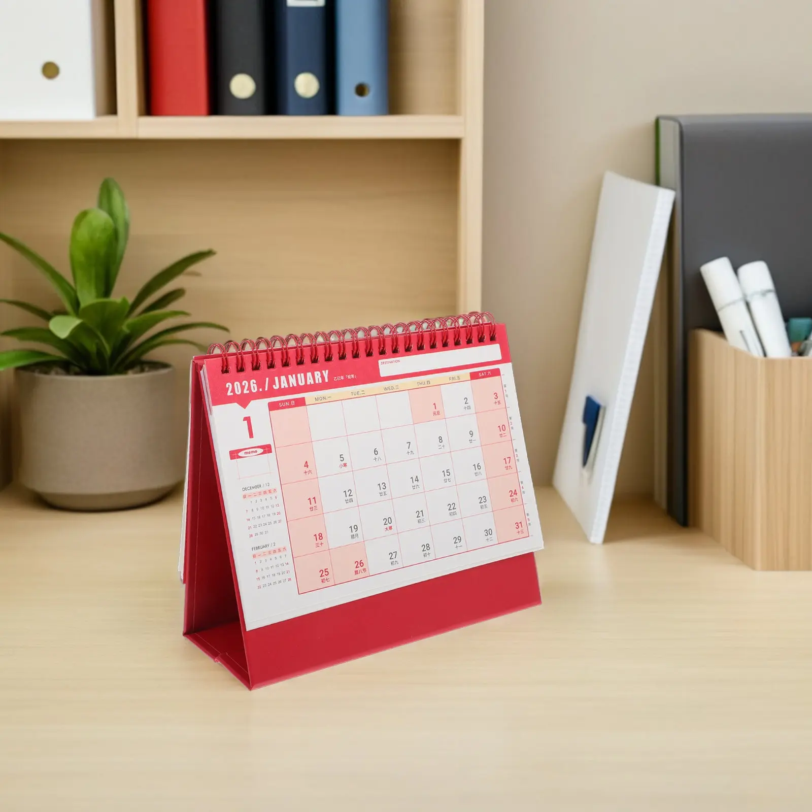 

2026 Mini Desk Calendar Standing Flip Design Compact Small Desktop Calendar Twin-Wire Binding Monthly Planner for Office Home