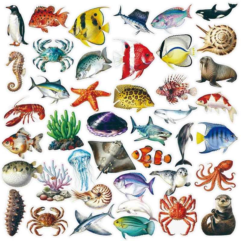 

56PCS Realistic Ocean Fish PET Sticker Aesthetic Sticky Transparent DIY Phone Laptop Luggage Skateboard Graffiti Decals