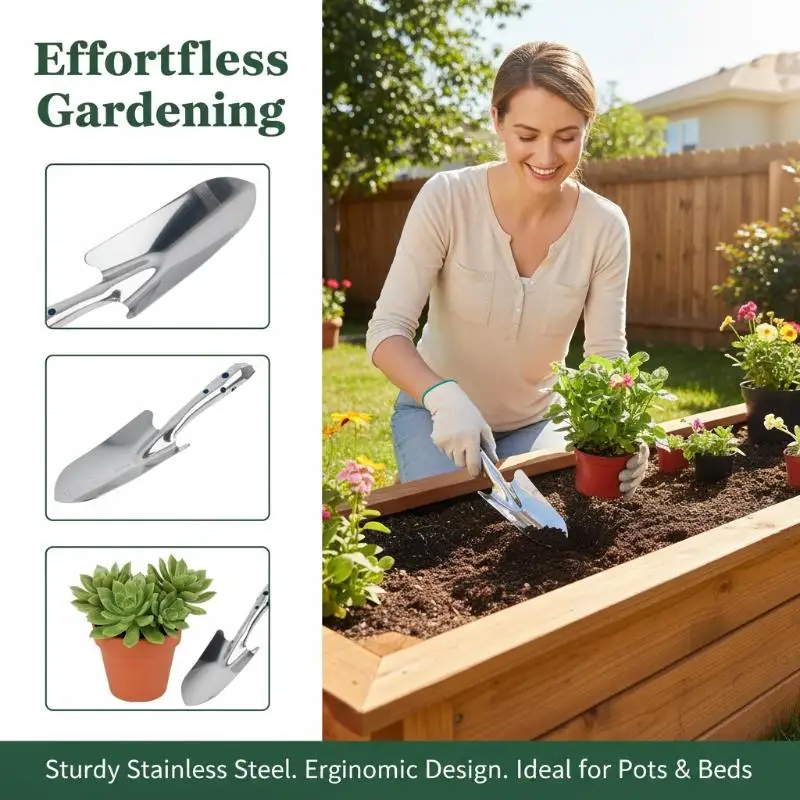 

Stainless Steel Small Shovel Planting Flowers Garden Tools Pot Planting Gardening Digging Soil Flower Spade Gardening Tool