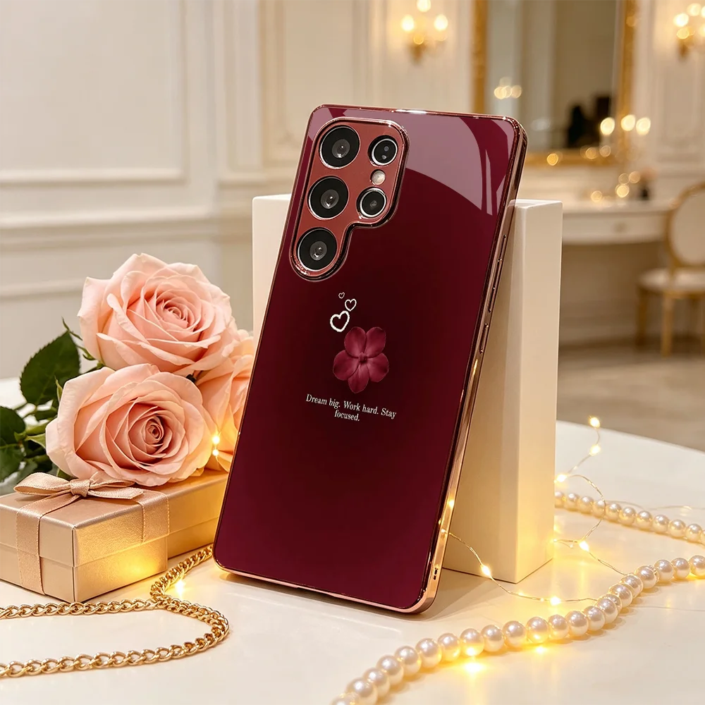Inspirational Flower Love Phone case Glass phone case for Samsung GalaxyS26 S25 24 23 22 21 Plus/Ultra/FE shockproof back cover