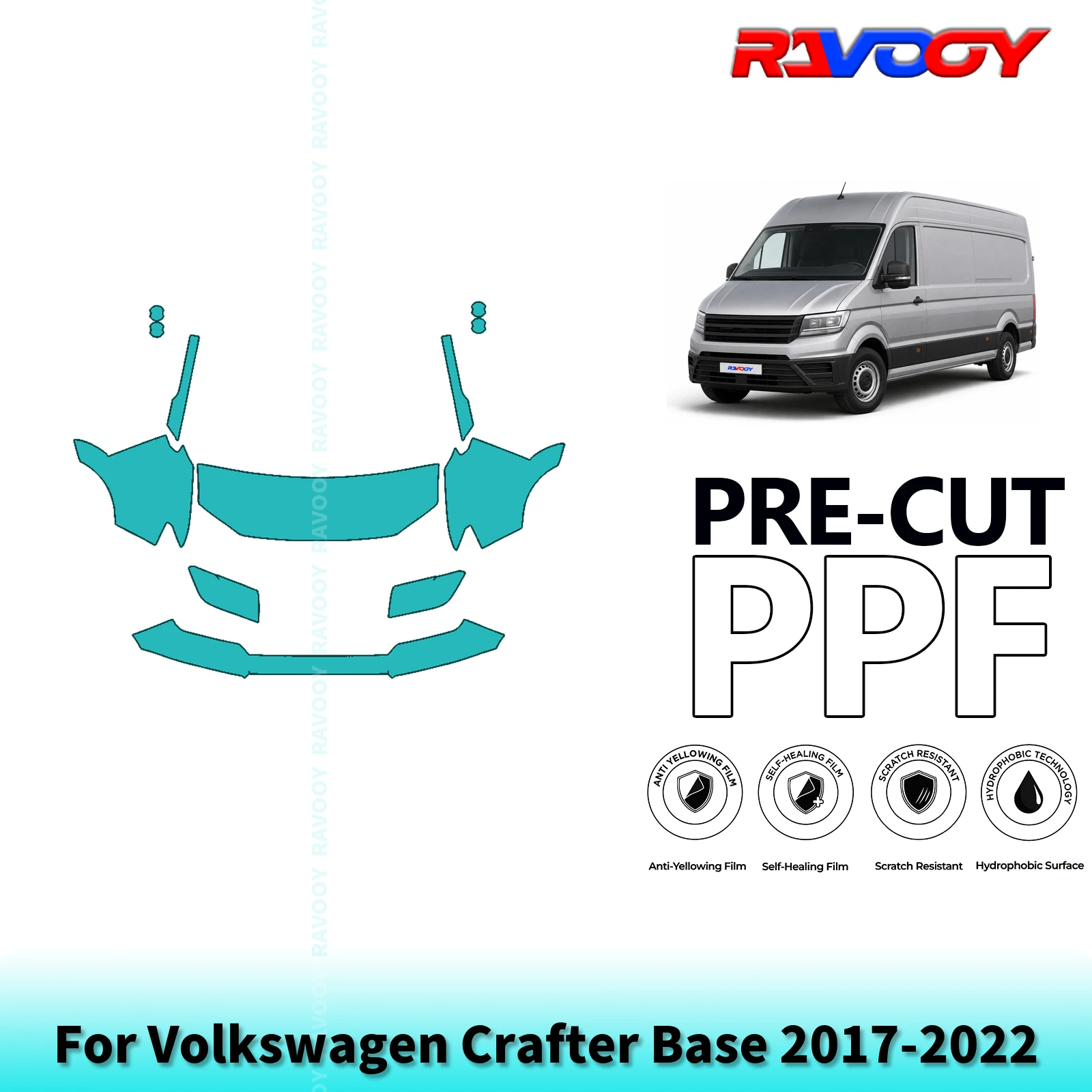 For Volkswagen Crafter Base 2017-2022 Partial Front 8.5Mil Pre-Cut Paint Protection Film PPF Stone Chip Kit | Clear/Matte/Black