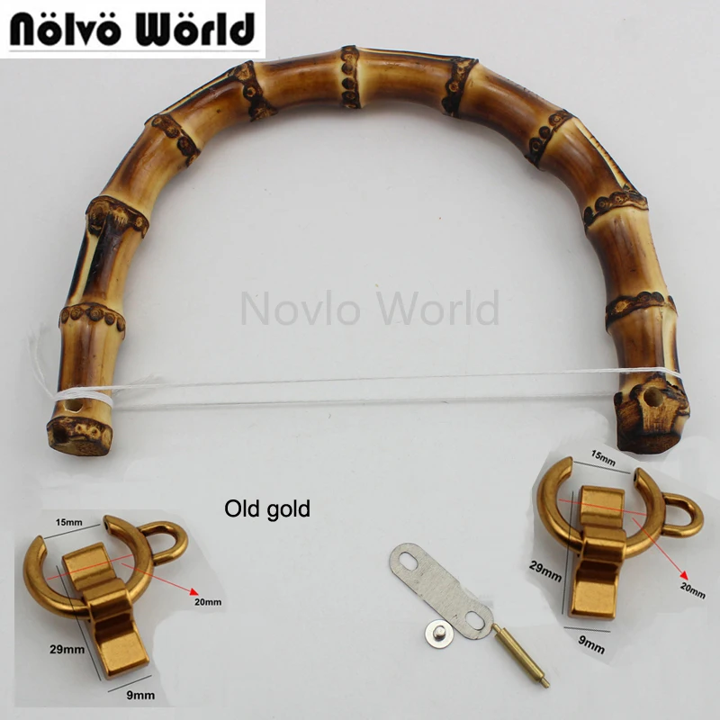 1-2-10-20 pieces,2 styles 15.5X12cm Natural bamboo handles for bags,Real bamboo handle for repair bags purse old gold metals