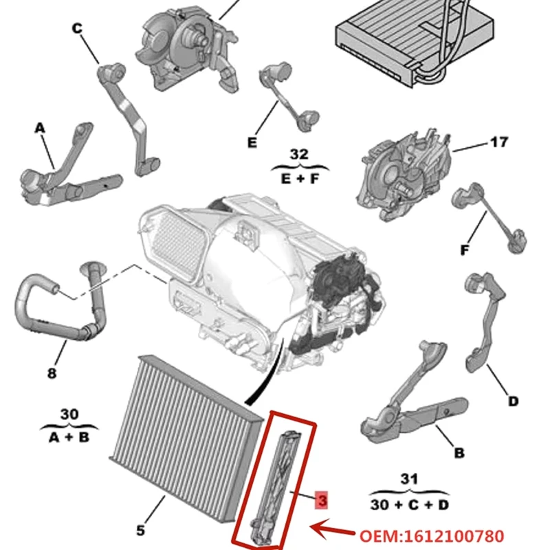 Filter Cover Air Conditioning Filter Cover Baffle 1612100780 For Peugeot 508 Citroen C5 Air Conditioning Grille Cover