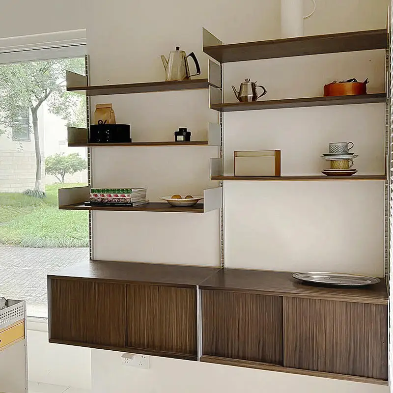 Modern minimalist track bookshelf retro shelf wall bookshelf multi-layer baffle display storage rack wall cup holder