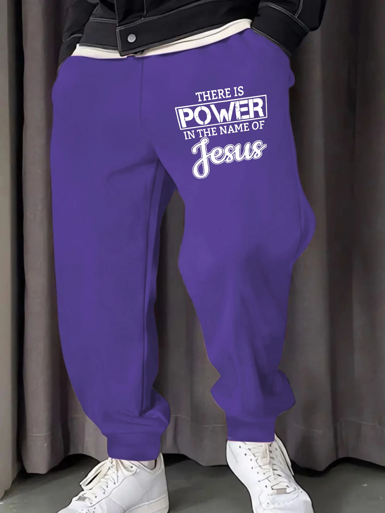 

Спортивные штаны с принтом «Там сила в имя Иисуса», мужские спортивные штаны на шнурке, флисовые модные длинные брюки, осенние брюки