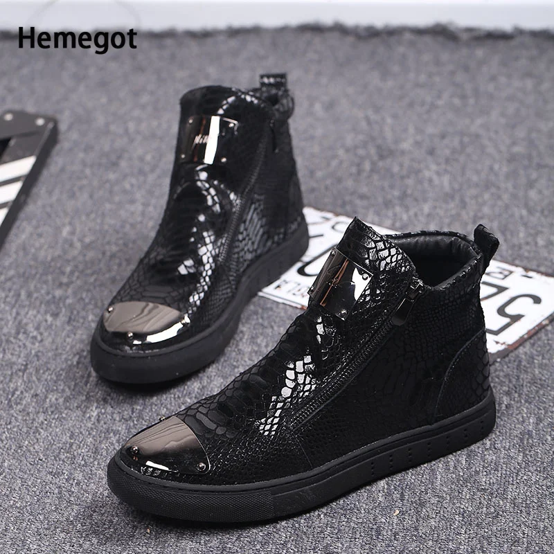 High-Top Leather Shoes Side Zipper Breathable Heightening Casual Shoes Men's Leather British Men's Fashion Boots Men's Boots