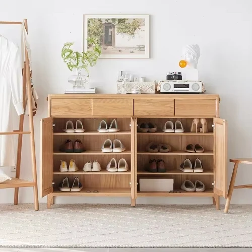 

A5094 Living Room Furniture Oak Wood Storage Shoe Rack with 3/ 4 Drawers and Doors Shoe Cabinet
