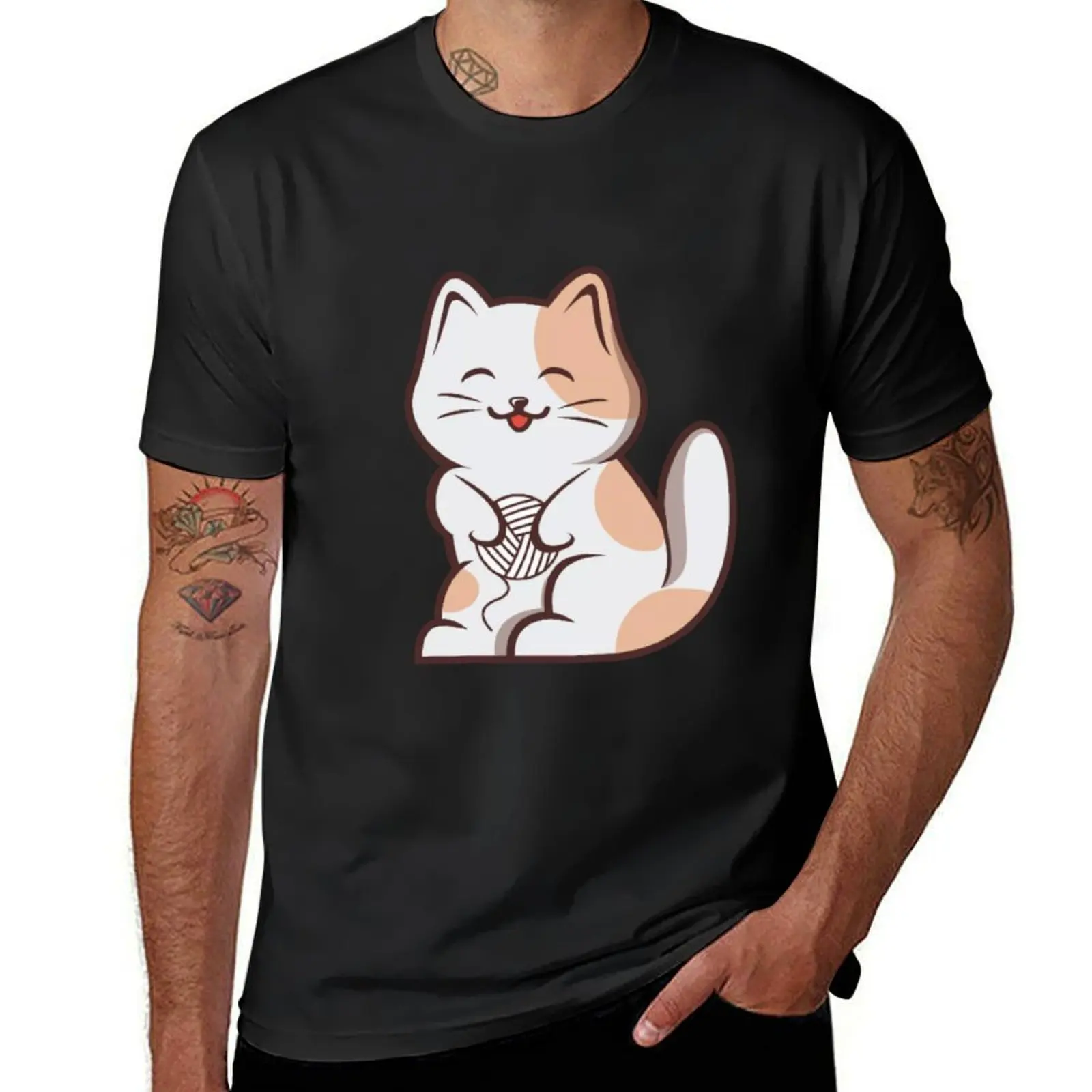 

CUTE CAT T-Shirt plus sizes boys whites korean fashion aesthetic clothes Men's cotton t-shirt