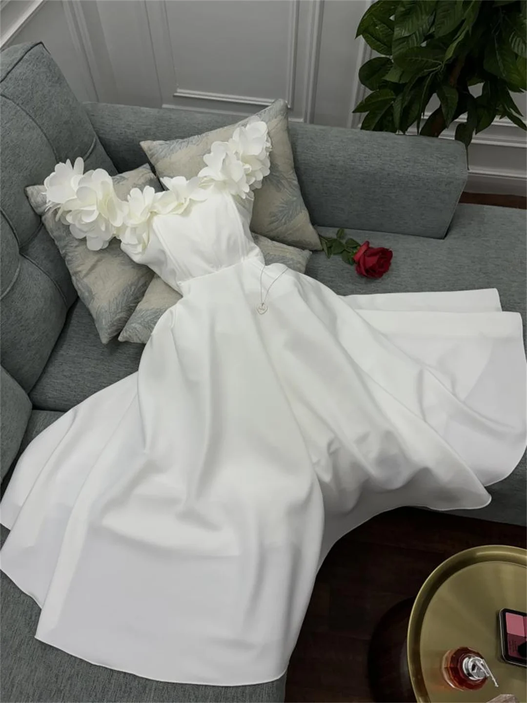 Lindo vestido de baile com flores 3D, vestidos de noite com ombro de fora, linha A, maxi vestido de baile, elegante, formal, festa, Dubai