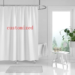 White Customizable Shower Curtain Bathroom Partition Curtain Bath Decor Background Home Decorations With Hooks