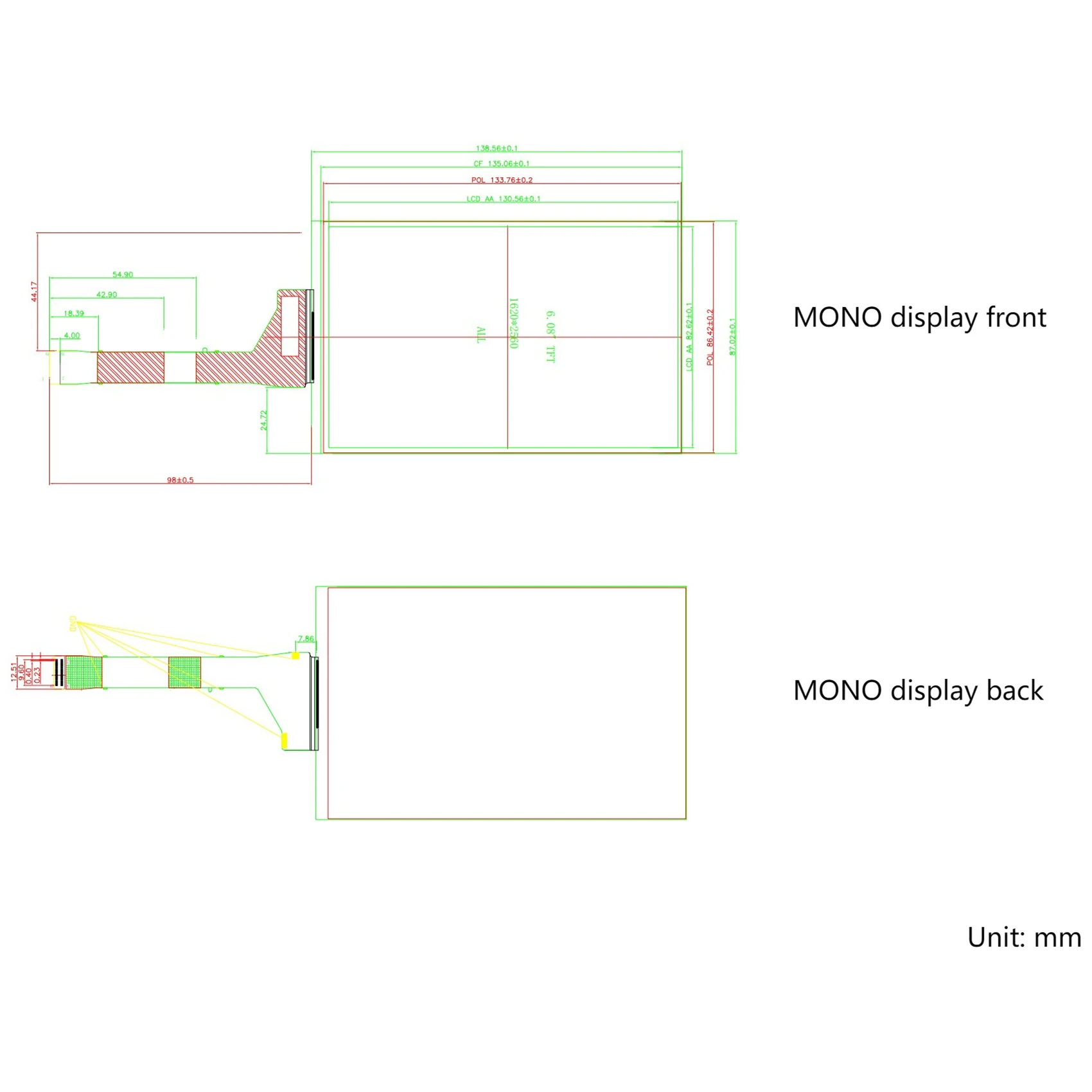 A52T6 Inch MONO LCD HD Display,DXQ608-X04,2560X1620 Resolution,MIPI 50Pin Interface,for Elegoo Mars 2/2 Pro/Voxelab Proxima