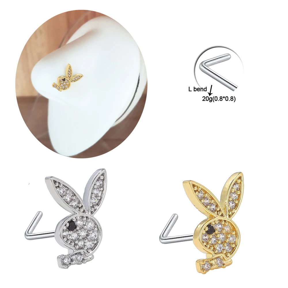 Pendientes de nariz de acero inoxidable quirúrgico de 20G, anillos de nariz de conejo CZ, joyería para Piercing de nariz Unisex, pendiente de cartílago, joyería para el cuerpo del trago