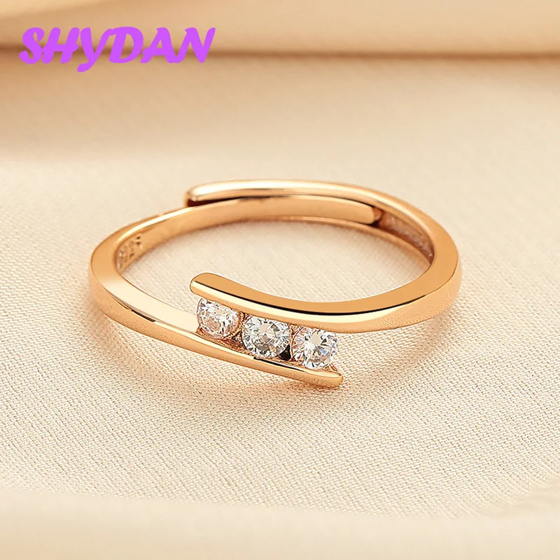 

SHYDAN 925 Sterling Silver Fashion Simple Zircon Adjustable Ring For Women Girls Fashion Moissanite Jewelry