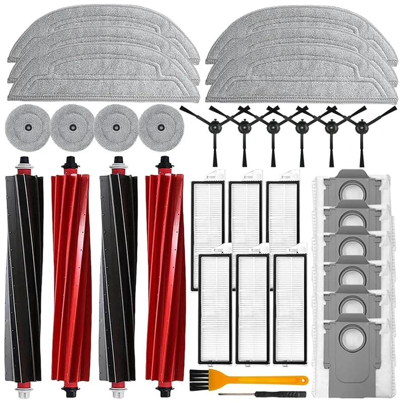 

34 PCS For Roborock S8 Maxv Ultra Robot Vacuum Parts Roller Side Brushes Filters Mop Cloths Dust Bags Accessories Kit