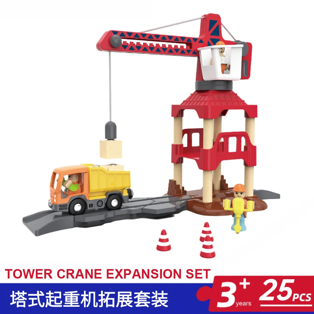 

Simulated Construction Site Crane Tower Accessories Car Set, Wooden Track Expansion Scene Set，XT142