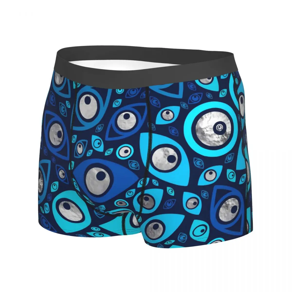 Greek Evil Eye Underwear Blues and Silver Printing Trunk High Quality Male Panties Comfortable Boxer Brief Birthday Gift