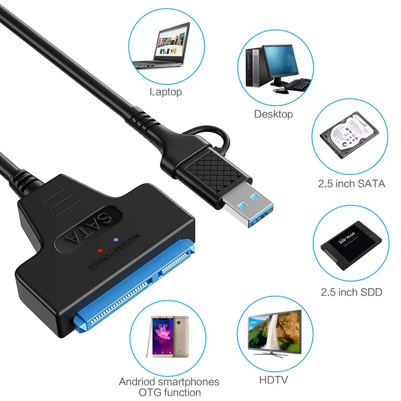 USB3.0/3.1 SATA إلى USB كابل USB 3.0 إلى SATA III محول القرص الصلب متوافق مع 2.5 بوصة محركات الأقراص الصلبة و SSD UASP الدعم