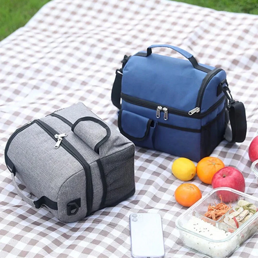 Outdoor Insulated Lunch Bag, Double Layer Insulated Food Bag For Camping Hiking Travel Picnic,Lunch Cooler with Dual Compartment