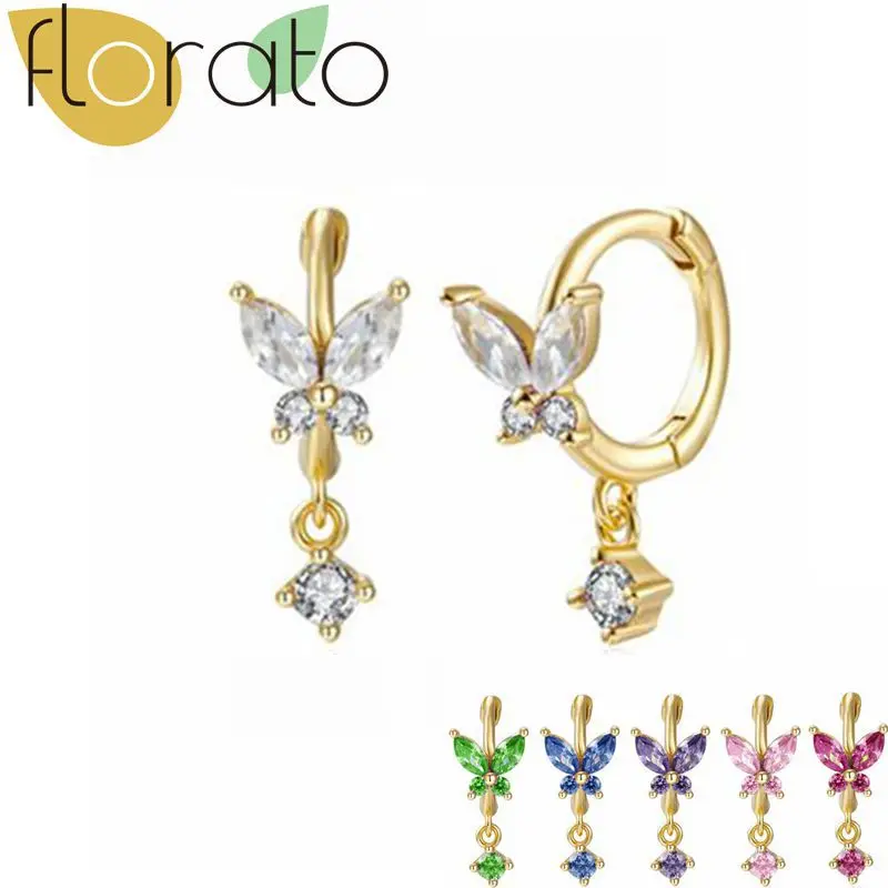 

925 Sterling Silver Ear Needle Premium Light Luxury Hoop Earrings Colored Zircon Small ButterflySeries Earring for Women Jewelry