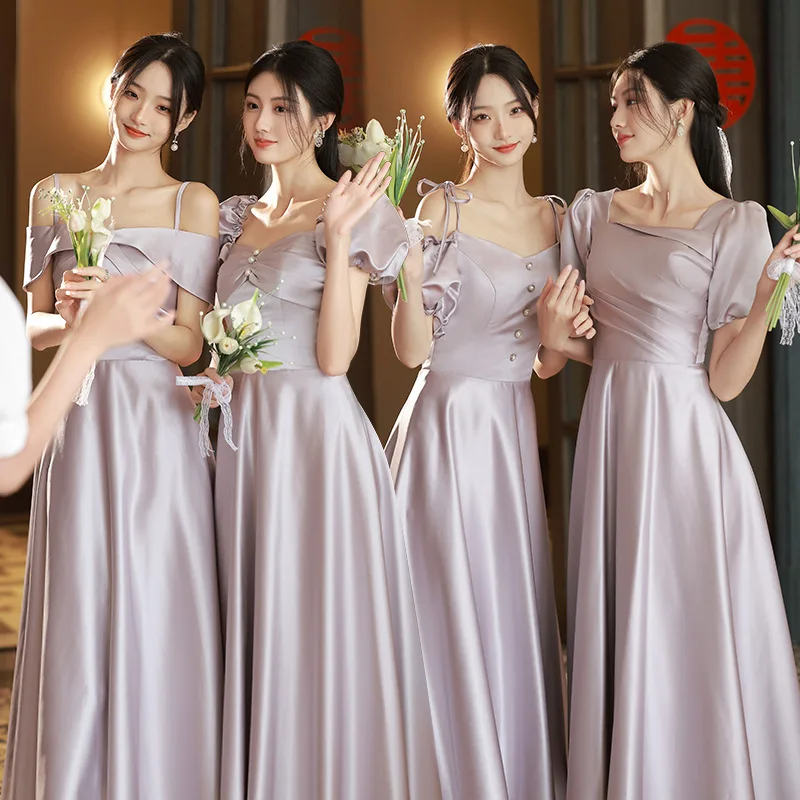 

Purple Bridesmaid Dress New Summer Satin Large Sisters Group Evening Dresses Birtdhay Banquet Prom Party Long Dress