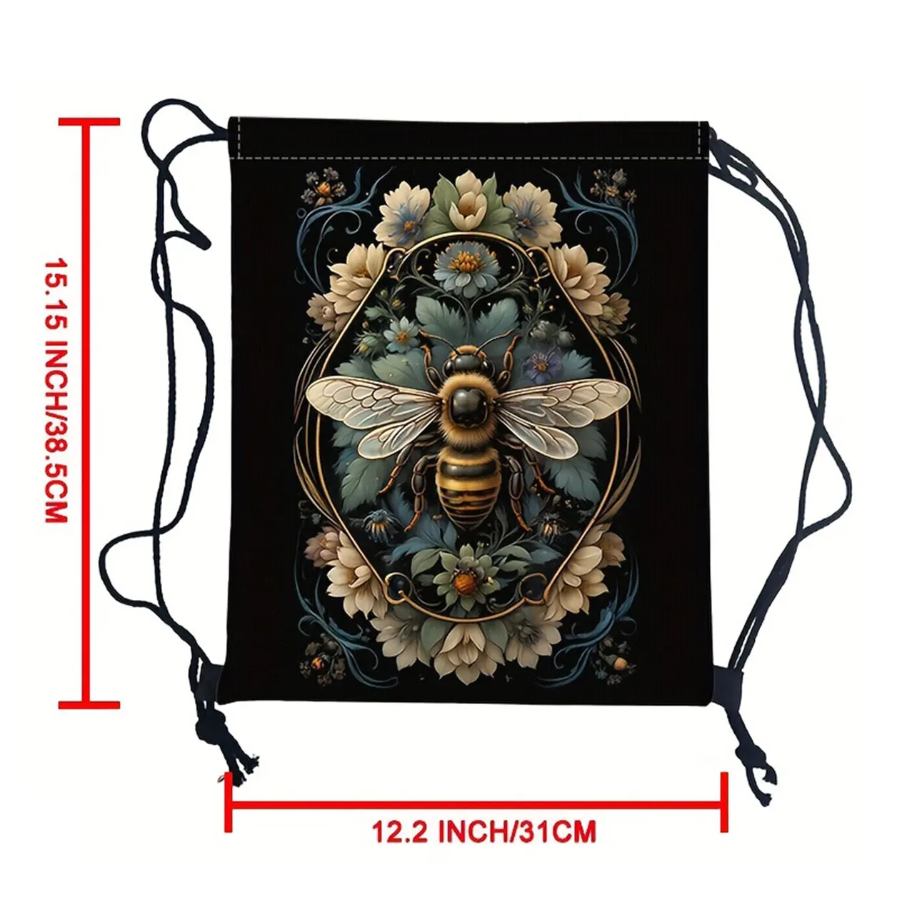 Elegant Honeybee Dragonfly Floral Print Backpack Women Men Drawstring Bag Outdoor Gym Shoes Storage Bags for Travel Bookbag