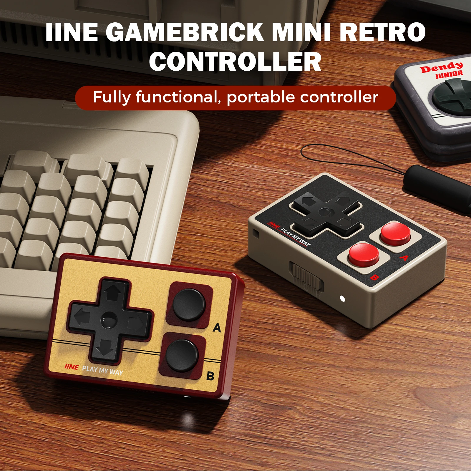 IINE Gamebrick 미니 레트로 컨트롤러/휴대용 컨트롤러/10시간 배터리 수명/멀티 플랫폼 호환성/마우스 지원