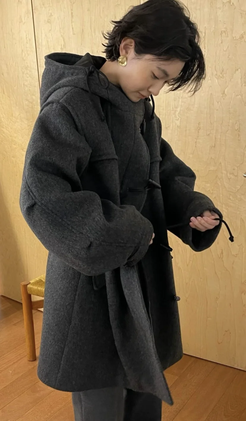 معطف صوفي جديد للخريف والشتاء من PREON مع قلنسوة وأزرار معطف Jaet LFML مستقيم القطع للتنقل طويل Sve متوسط الطول #3