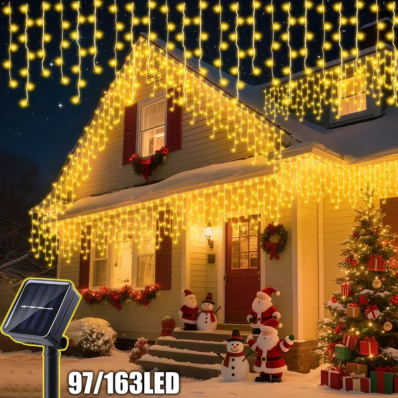 Outdoor Solar Icicle String Lights 217LED 8 Modes Christmas Lights Waterproof Curtain Lights for Bedroom Garden Holiday Decor