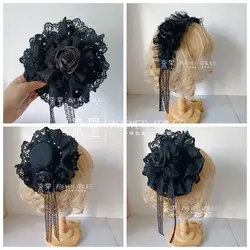 Dark Style Lace Rose Bud Bowknot Lolita Topper Hair Clip Gadget