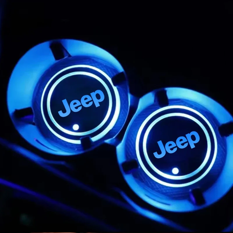 

USB Rechargeable LED Atmosphere Light Cup Pad Car Interior Decoration Items for Jeep Compass Wrangler Grand Cherokee
