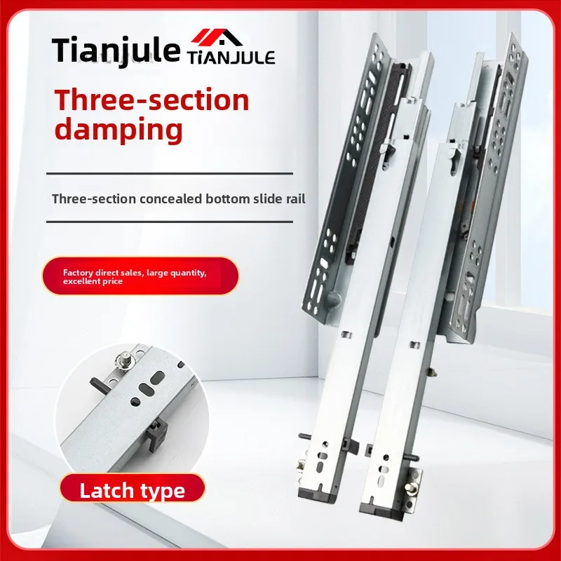 Concealed Bottom Mount Three Section Soft Close Drawer Slides Latch Zinc Plated Steel Undermount Runners To Mm Cabinet Sides