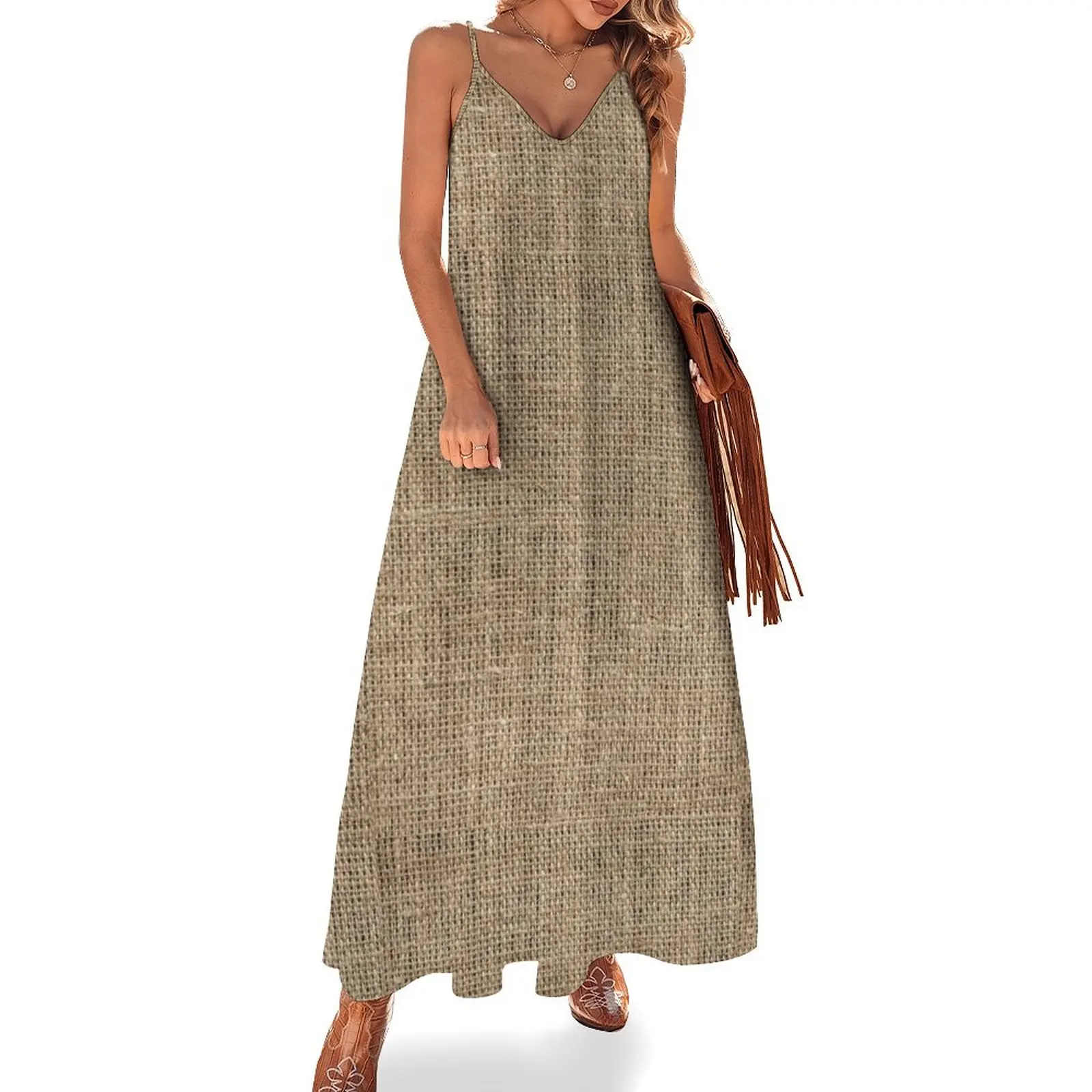 

Basic Burlap - Natural Sleeveless Long Dress elegant women's sets evening dress woman dress for women 2025