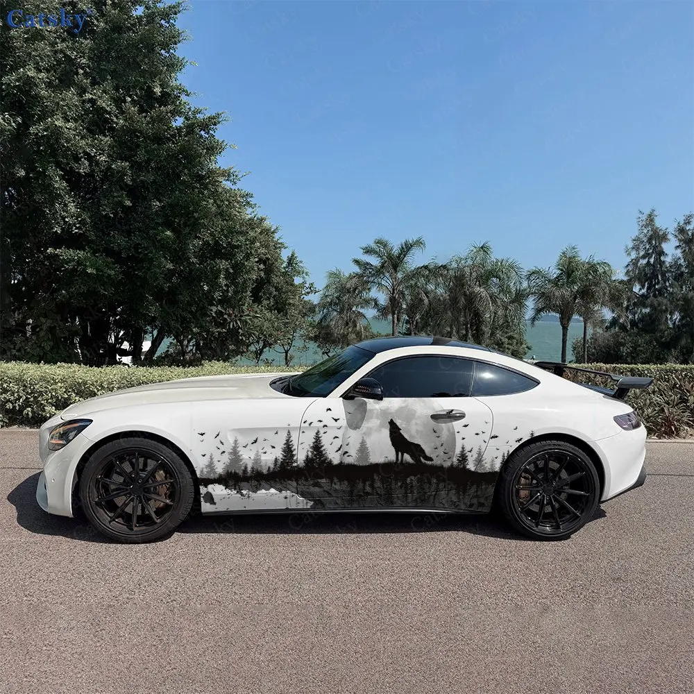 

2pcs Lone Wolf Roar, Durable, Fade-resistant, Enhance Vehicle Aesthetics With Bold Artistic Design Car Vinyl Wraps