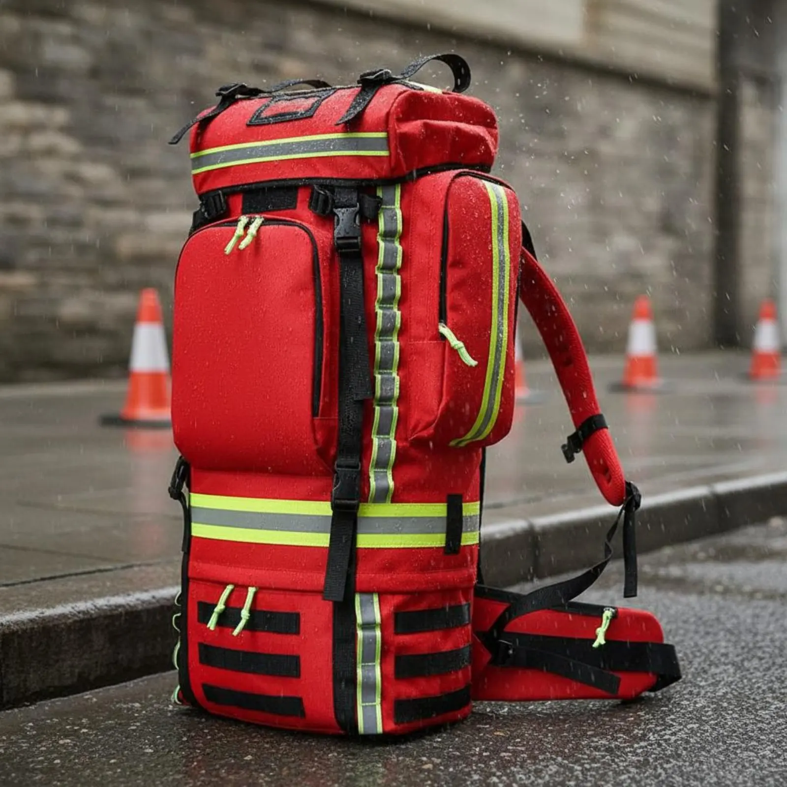 Wilderness Fire Backpack Waterproof Modular Rescue Backpack Detachable Emergency Pack Large Capacity Rucksack Reflective Strips