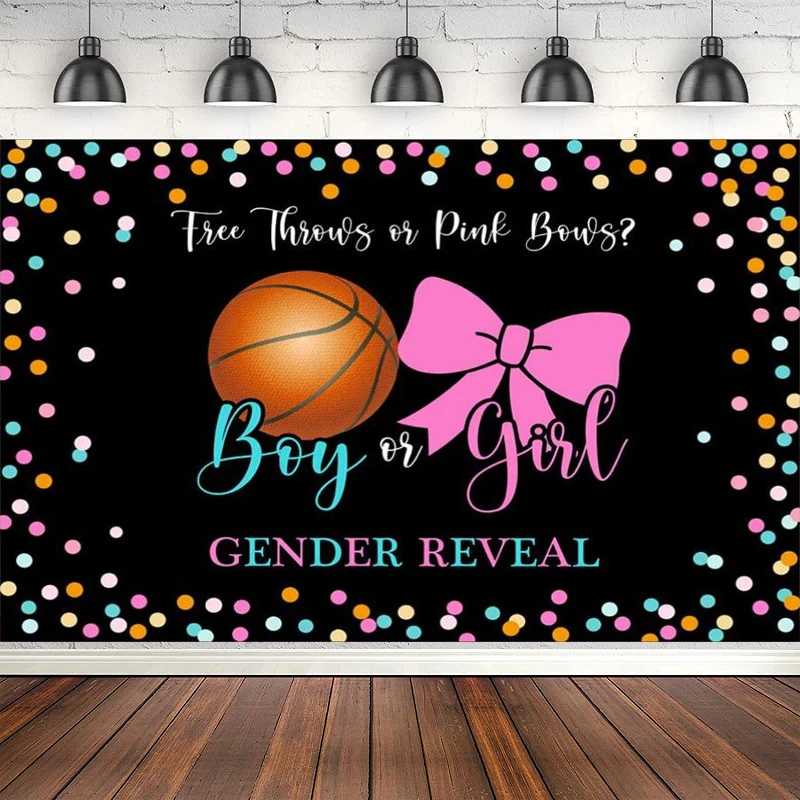 Free Throws Or Pink Bows Gender Reveal Backdrop Basketball Bows Baby Shower Background Boy or Girl He Or She Party Banner