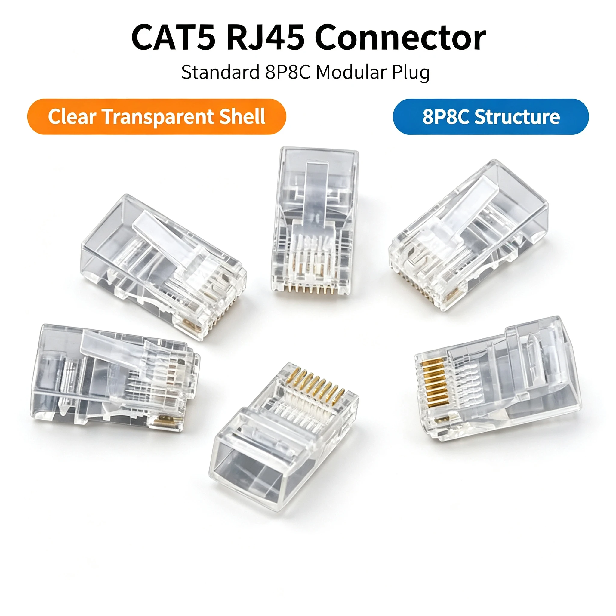 KEBIDUMEI 10-100PCS RJ45 CAT5 CAT5e 8P8C Modular Cable Head Plug Adapter Ethernet Gold Plated Network Connector Crystal Heads
