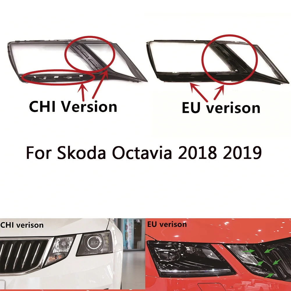 

For Skoda Octavia 2018 2019 front Car Headlight Cover Lens Glass Lampcover Shell Light Lampshade Headlamp EU Overseas version