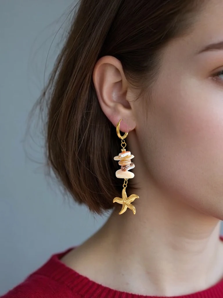 Trendige Ohrringe aus Edelstahl mit natürlichen, unregelmäßig geformten Steinen, ideal für den Sommer, rostfrei, als Schmuck für den täglichen Gebrauch. – Detail 4