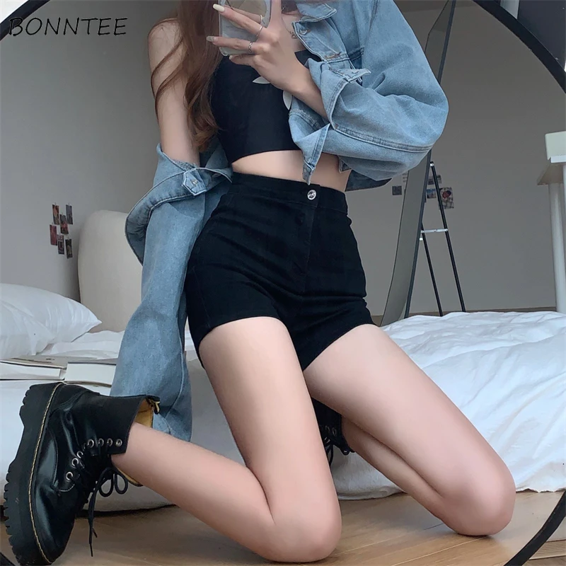 

Denim Shorts Women Skinny High Waist Black Cool Sexy Basic Girlish All-match Streetwear Ins Retro Chic Ulzzang Y2k Aesthetic New