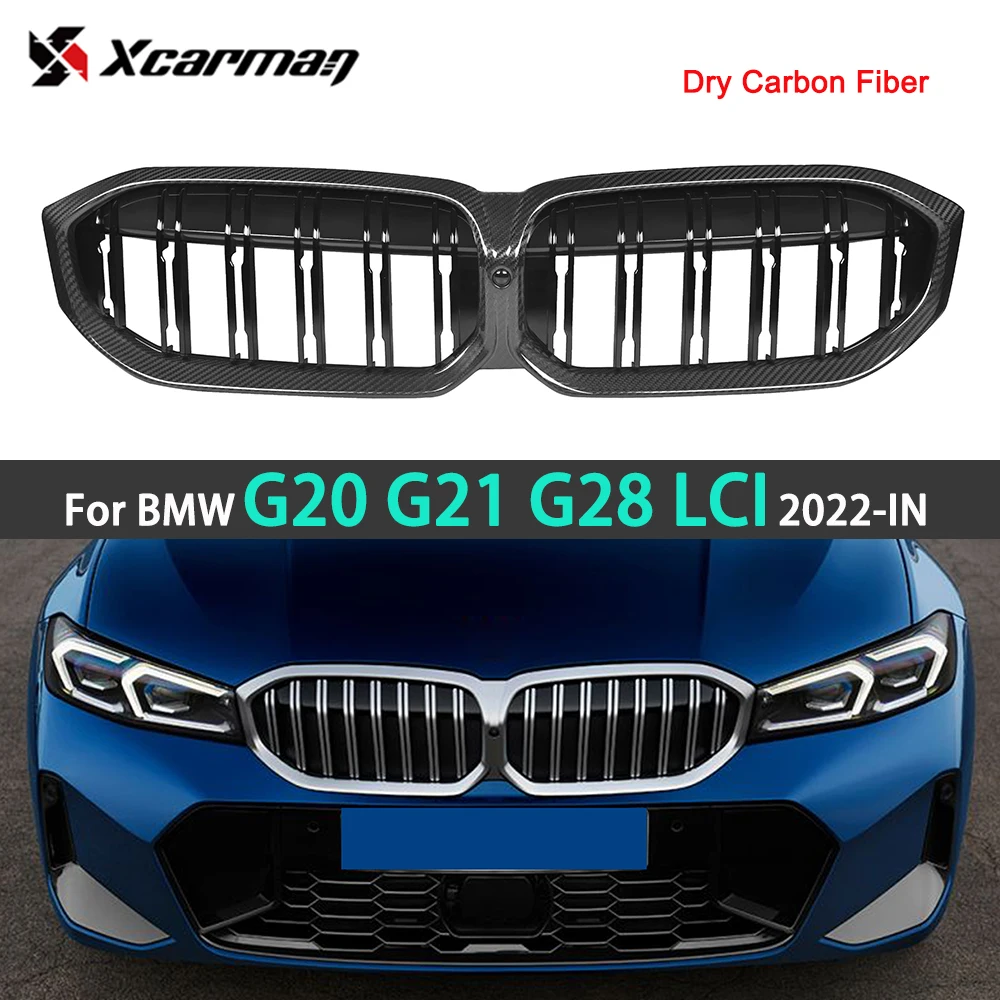 

Touring Car Front Bumper Hood Kidney Grille For BMW 3 Series G20 G21 G28 LCI 2022-IN Dry Carbon Fiber Racing Grills Replacement