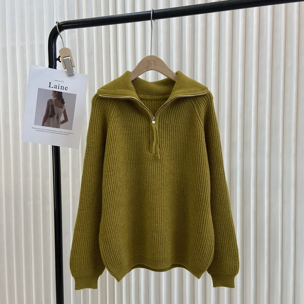 Swetry damskie TPJB Lazy Wind z długim rękawem, w paski, z krótkim zamkiem błyskawicznym, nowy jesienny styl, koreańska moda retro.