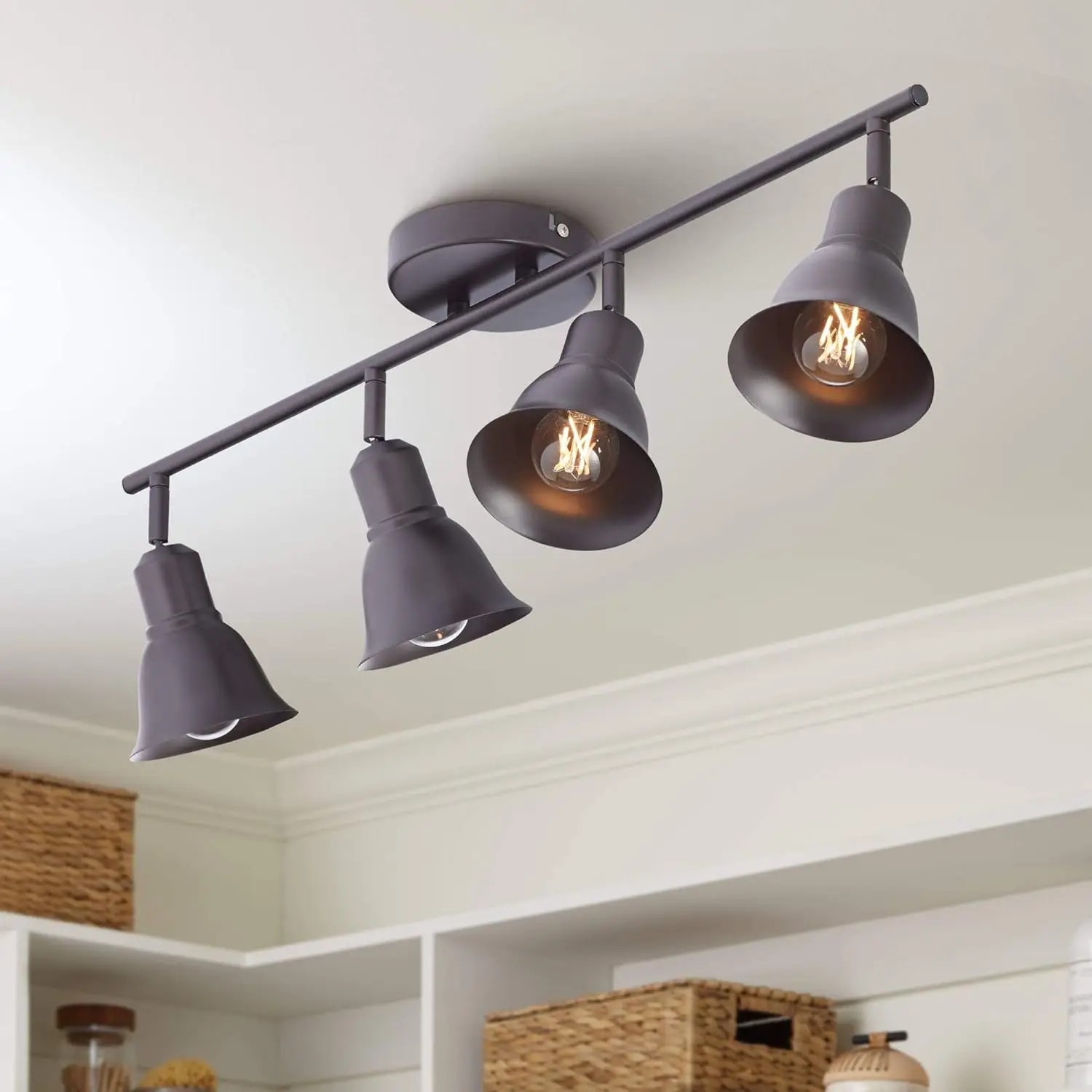 

4-Head Ceiling or Wall Track Light Fixture Kit Spot-Light Adjustable Brown Bronze Finish Metal Modern Transitional Kitchen Bathr